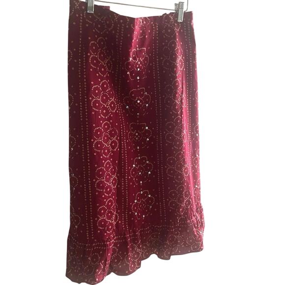 Boho Chic Burgundy Sequin Ruffle Hem Midi Skirt Plus Size 3X Festival Vacation - Picture 2 of 6